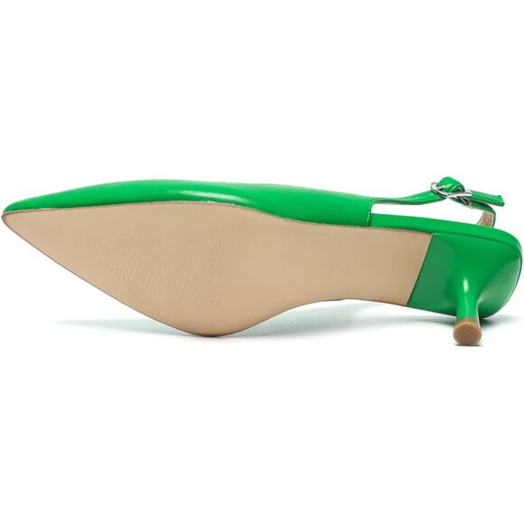 Amoji Women Green-pu Polyurethane Low Kitten Heel Slingback Pointed Toe Sandals - Picture 4 of 7